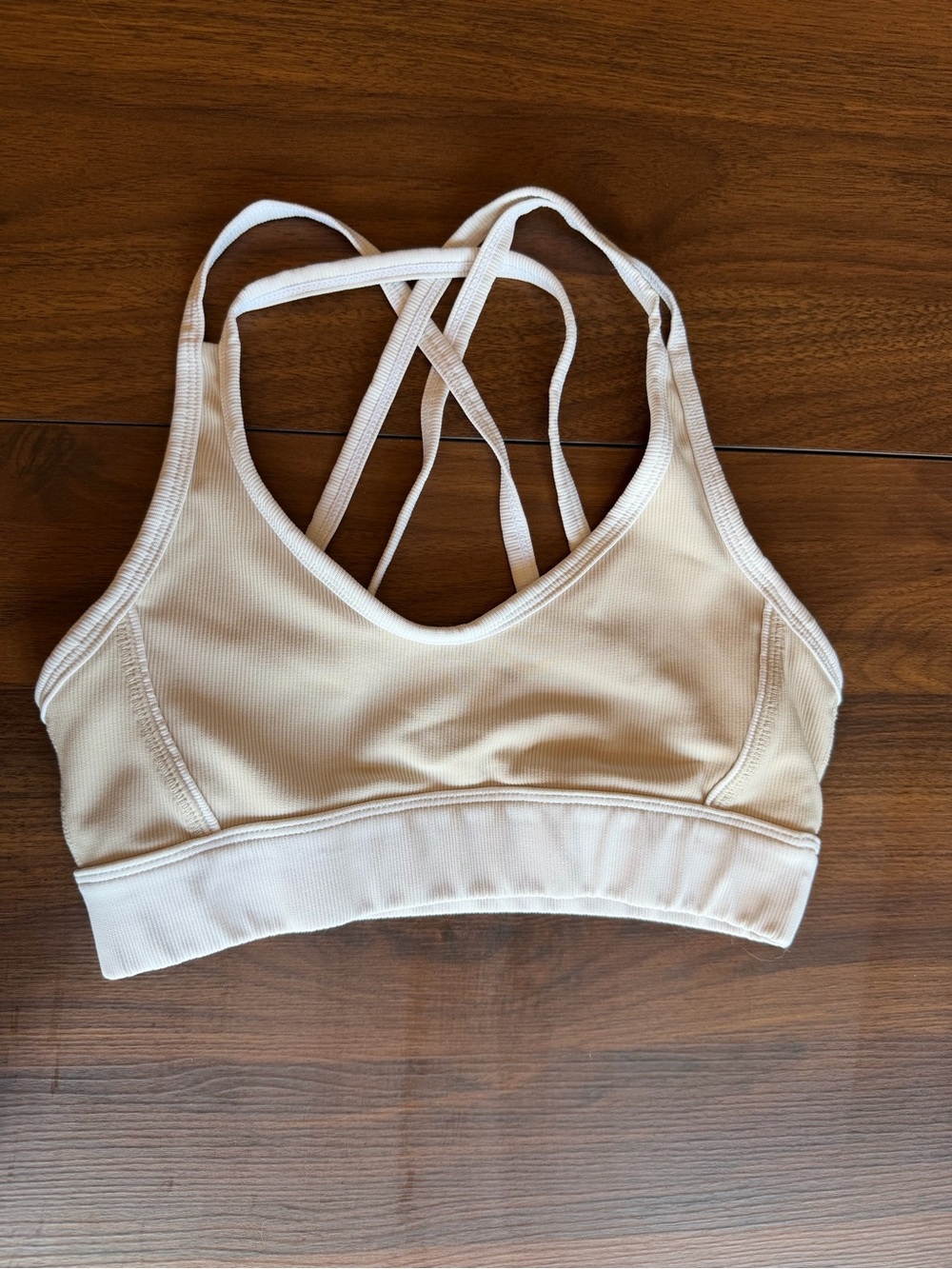 WILO Cream Strappy Back Sports Bra XS Medium Support Athleisure Yoga